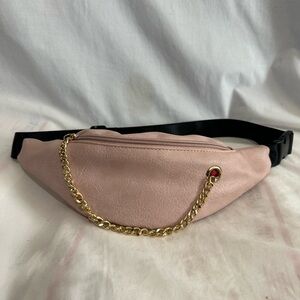 Blush Pink Faux Leather Belt Bag with Gold Chain Accent
